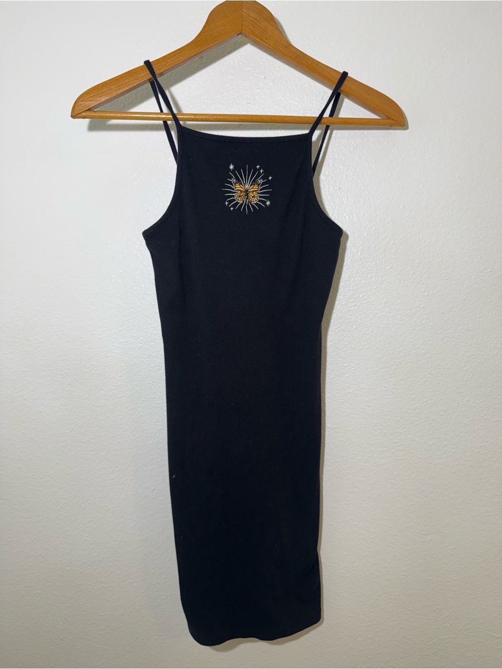 Forever 21 Black Midi Dress with Gold Embroidered Butterfly